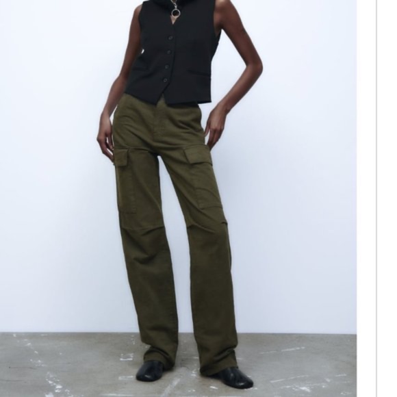 NWT ZARA THE CARGO STRAIGHT PANTS KHAKI - Picture 2 of 9
